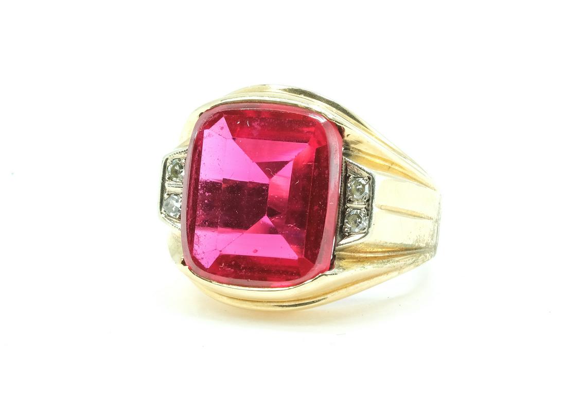 Men's 10K Yellow Gold, Ruby, Diamond Ring (1 of 5)