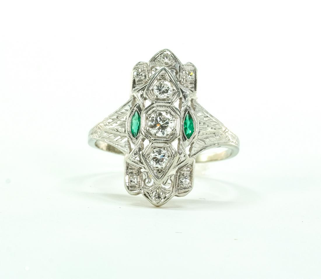 14K Art Deco White Gold & Diamond Ring (1 of 6)