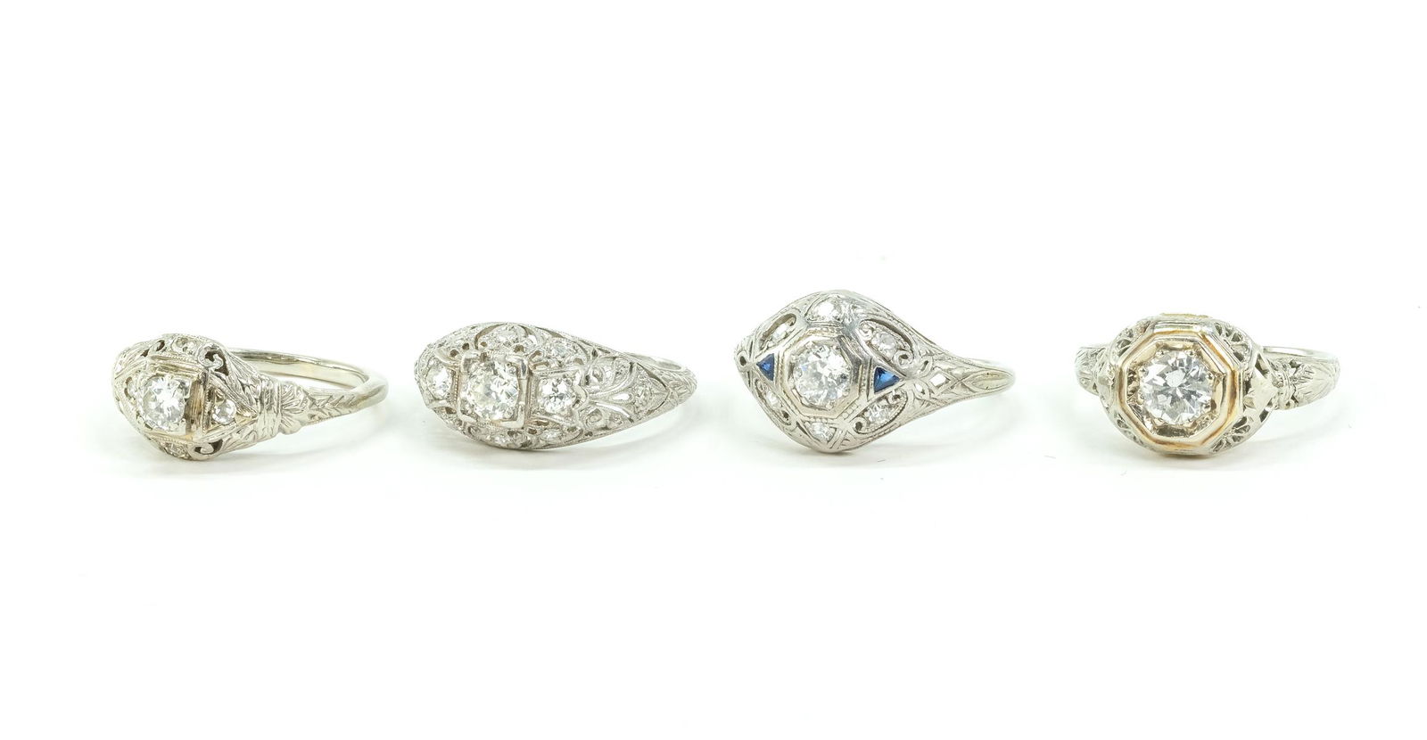 4 Art Deco Openwork Rings - Diamond Gold Platinum (1 of 5)