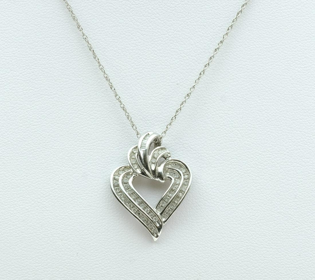 14K White Gold Necklace & Heart Pendant - Diamonds (1 of 4)