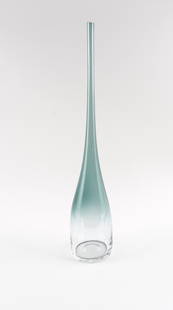 Johanasfors glass bottle vase: Bengt Orup: Signed on base, polished pontil. 20.5" tall, 4" wide. Excellent conditionKeywords: Scandinavian, Sweden, Swedish, Mid Century, Modern