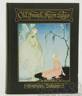 Old French Fairy Tales: Comtesse De Segur: Illus. Virginia Francis Sterrett. The Penn Publishing Co.: Phila.1920. black cloth binding with gilt lettering and full color paste-down on front board. 9" x 11 1/4". 279 pages with colored