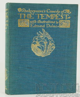 Shakespeare's Comedy of The Tempest, Illus. Dulac: Edmund Dulac. Hodder & Stoughton: London. 1908, Blue cloth with gilt lettering and decoration on front board and spine. 9" x 11 1/4". 144 pages with 40 tipped-in color plates with printed tissue