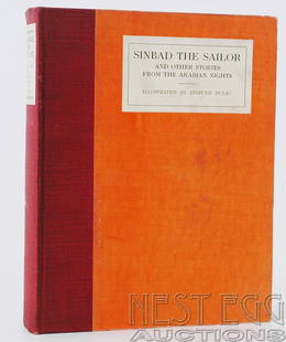 Sinbad The Sailor and Other Stories...: Sinbad The Sailor and Other Stories from the Arabian Nights. Illus. by Edmund Dulac. Hodder & Stoughton: London. No date, but c. 1914. Red cloth spine over orange boards having applied label title on