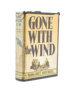 "Gone With The Wind" First Edition, First Printing: Margaret Mitchell, "Gone With The Wind". First Edition, First (May) Printing of the American classic novel. Second State Dust jacket is present, and has been taped on. Hardbound (gray cloth). About