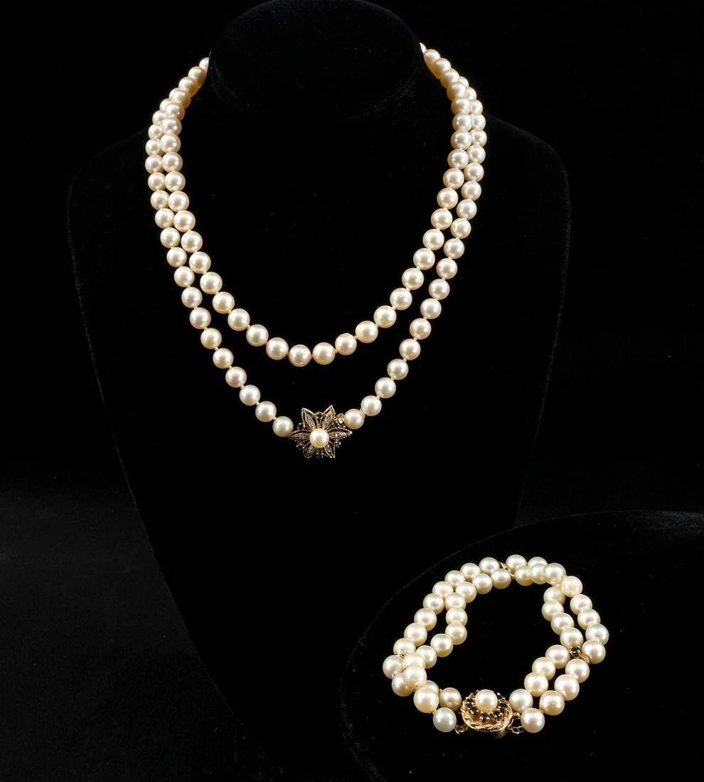 Cultured Pearl Necklace and Bracelet (1 of 8)