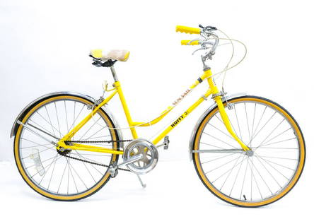 Huffy Sun Sail Beatles Yellow Submarine Bicycle: Huffy three speed Sun Sail girl's bike in yellow, with The Beatles "Yellow Submarine" seat. Produced by Huffy. American, ca. mid to late 1960s. This vintage bicycle is a classic, and the perfect retro