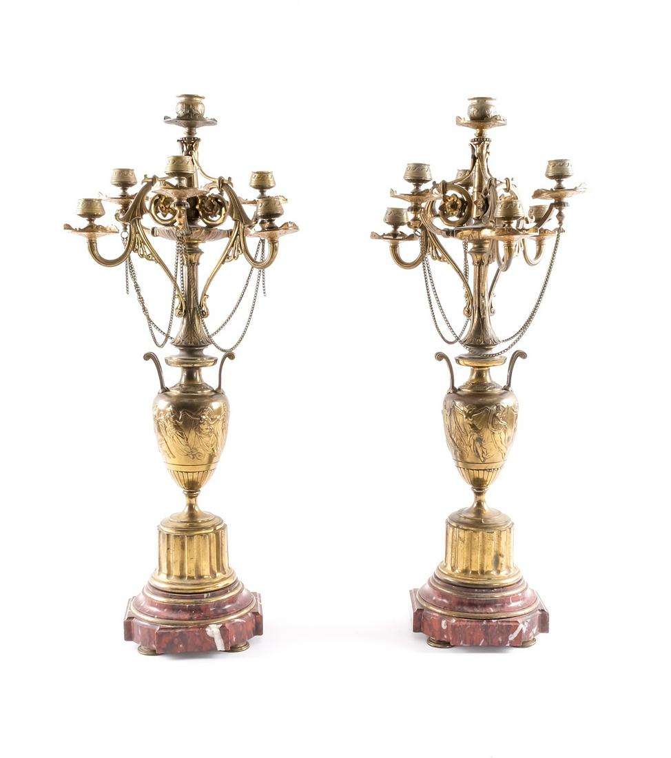 Pair of Gilt Bronze & Red Marble Candelabras (1 of 11)