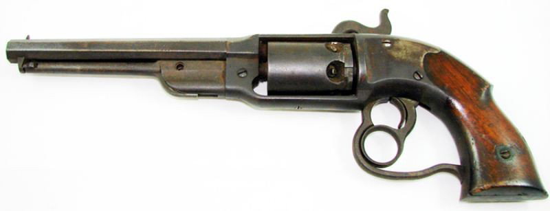 Savage Revolving Fire-Arms Co. Navy Model. 36 cal: 7 1/8 " octagon barrel marked "Savage R.F.A. Co. Middletown CT" and "H.S. North Patented June 17, 1856" and "January 18, 1859, May 15, 1860." Overall fine surface rust and patina. Appears to be all or