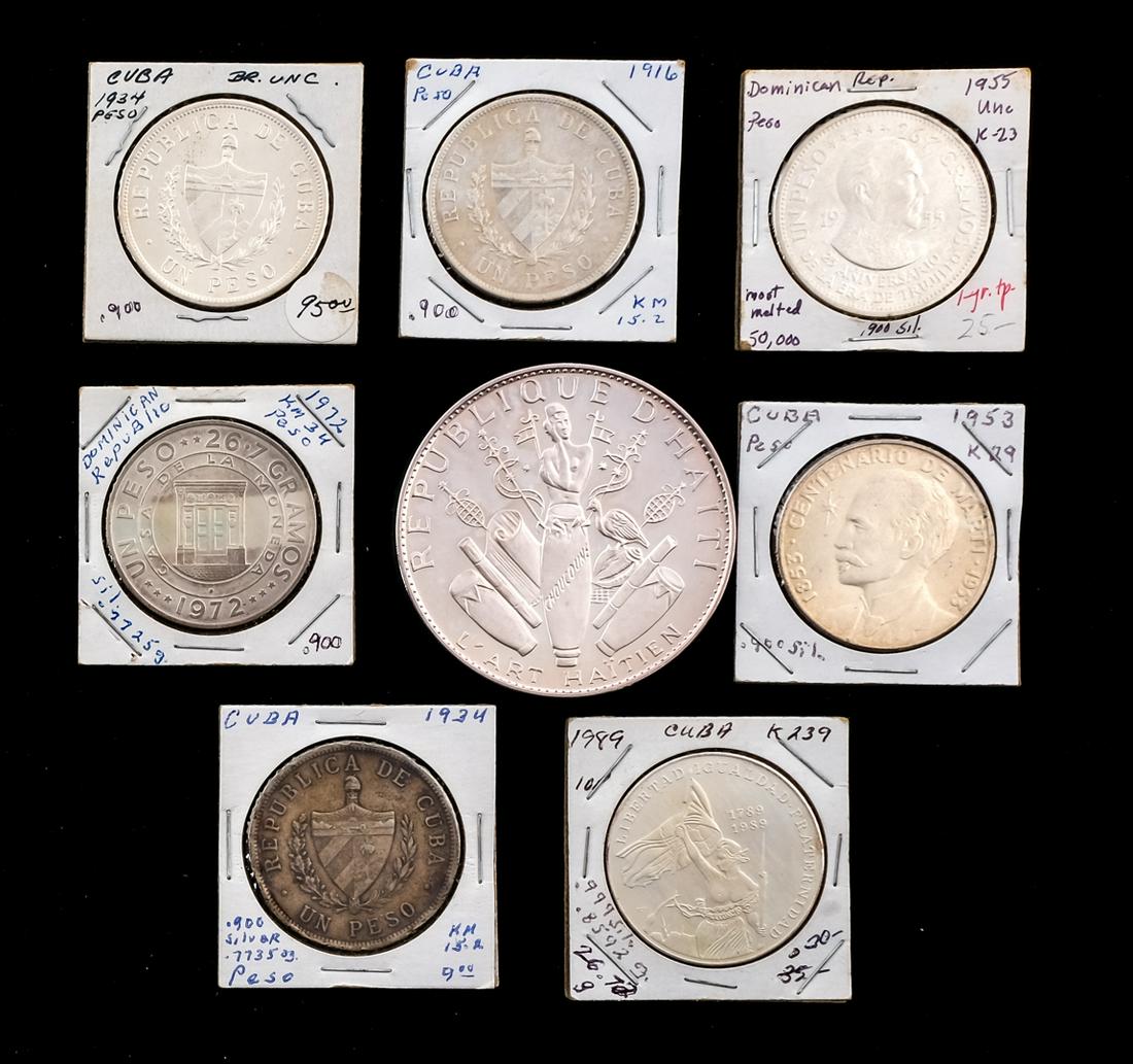 8 Caribbean Silver Coins - DR, Cuba, Haiti (1 of 5)