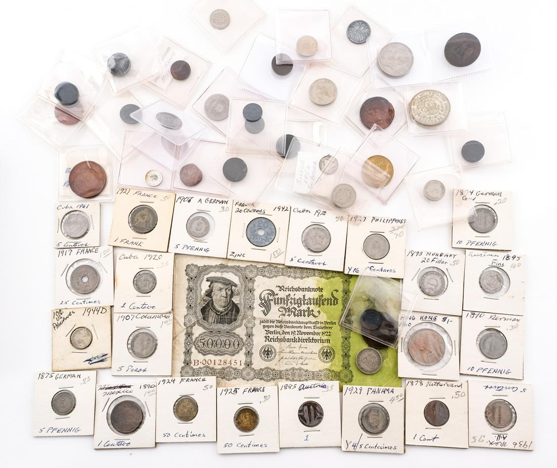 Collection of 50+ World Coins + 50,000 Marks (1 of 4)