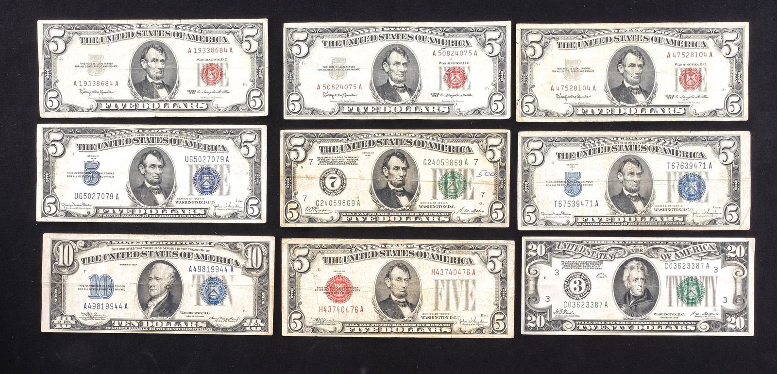 Nine Pcs - U.S. Paper Money - Silver Certificates (1 of 5)