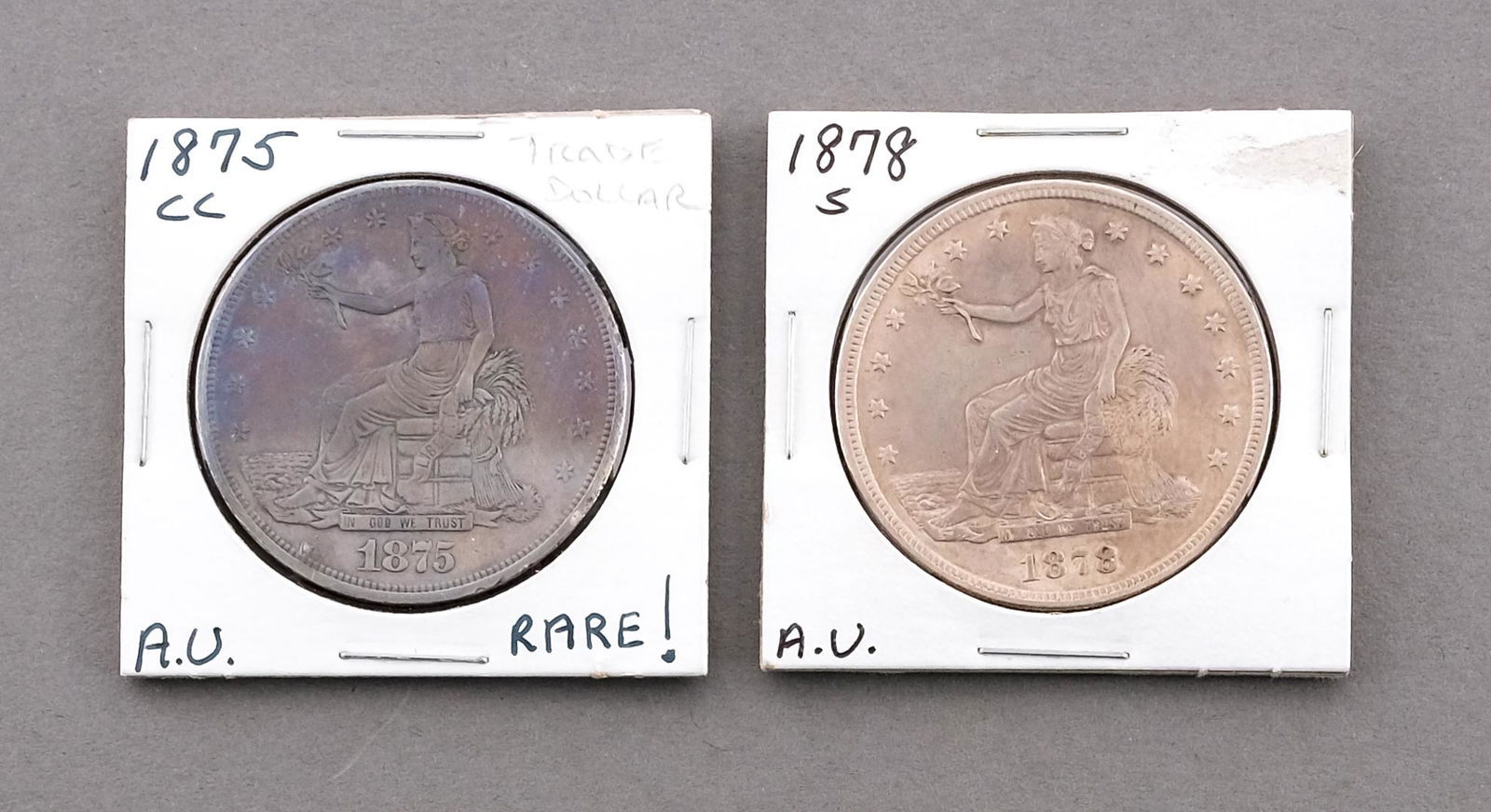2 U.S. Trade Dollars - 1875-CC & 1878-S (1 of 4)