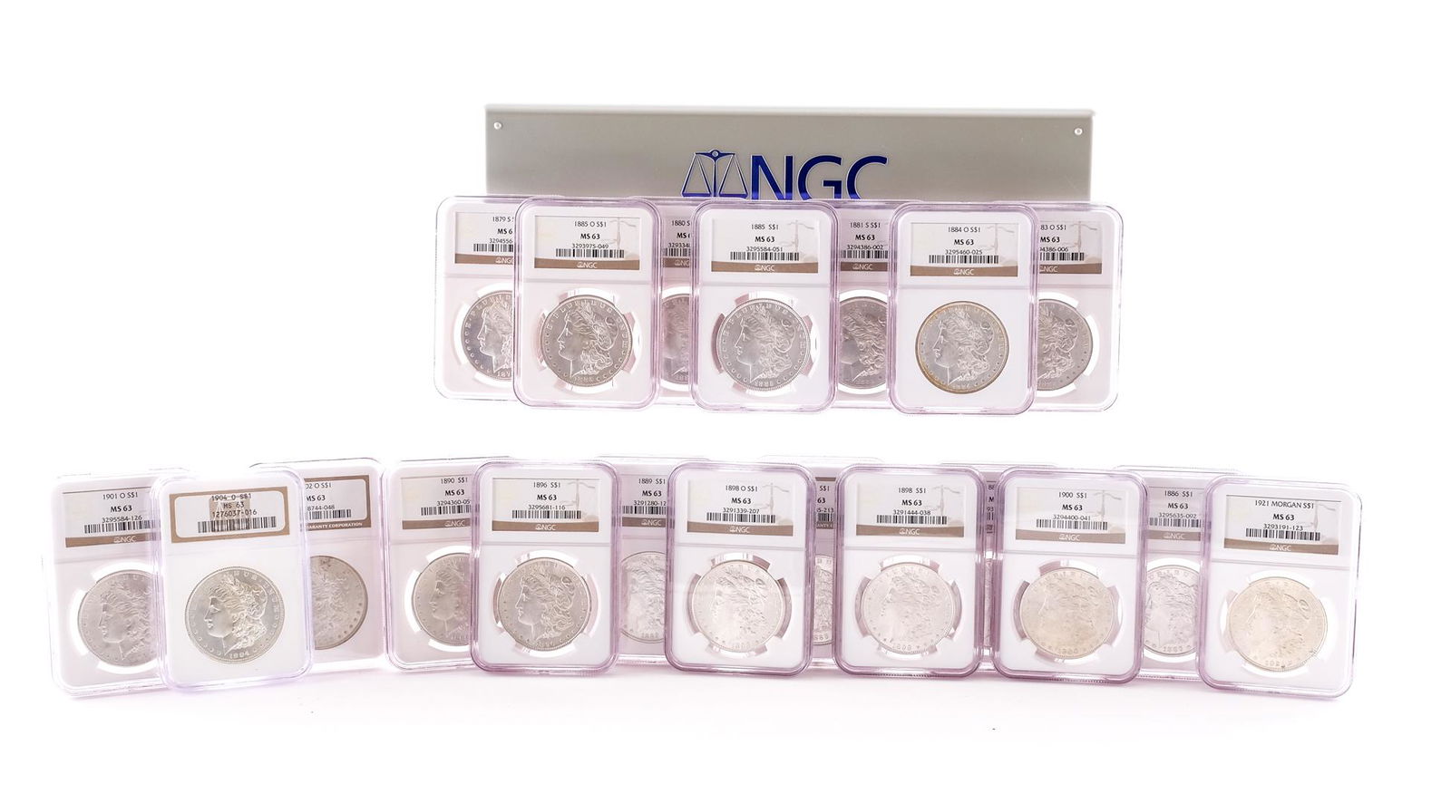 Collection of 20 Slabbed MS63 Morgan Dollars (1 of 7)