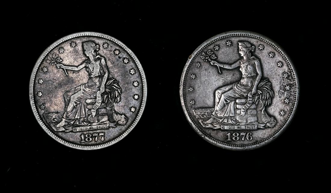 Two U.S. Trade Dollars - 1876-S, 1877 (1 of 4)
