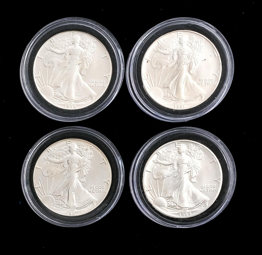 Four Uncirculated U.S. American Silver Eagles (1 of 6)