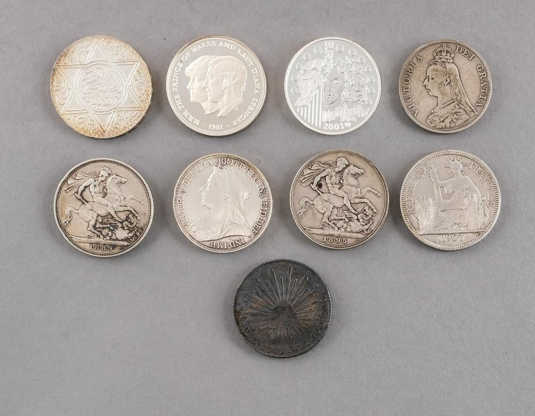 9 British Silver Crowns & Foreign Silver Coins (1 of 4)