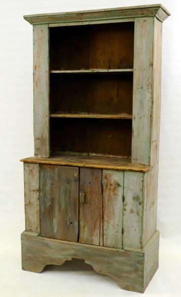 13: Painted Country Pine Stepback Cupboard - 13: Painted Country Pine Stepback Cupboard