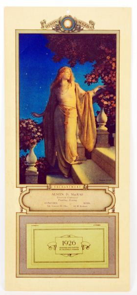 Edison Lampworks GE Maxfield Parrish 1926 Calendar: This item is in very good condition for its age. It is a promotional calendar for the Edison Lampworks division of General Electric, designed and pained by Maxfield Parrish. It has very minor wear on