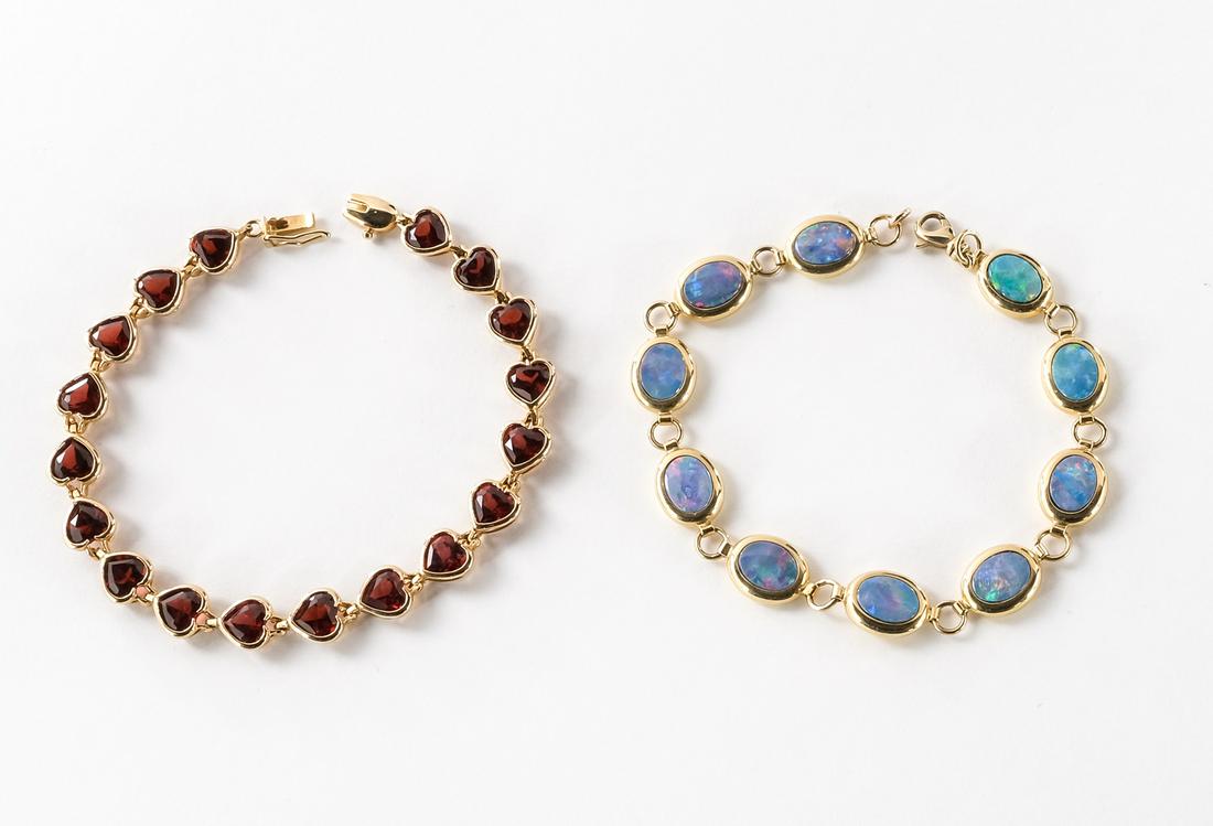 Two 14K Bracelets - Opals & Garnets (1 of 4)