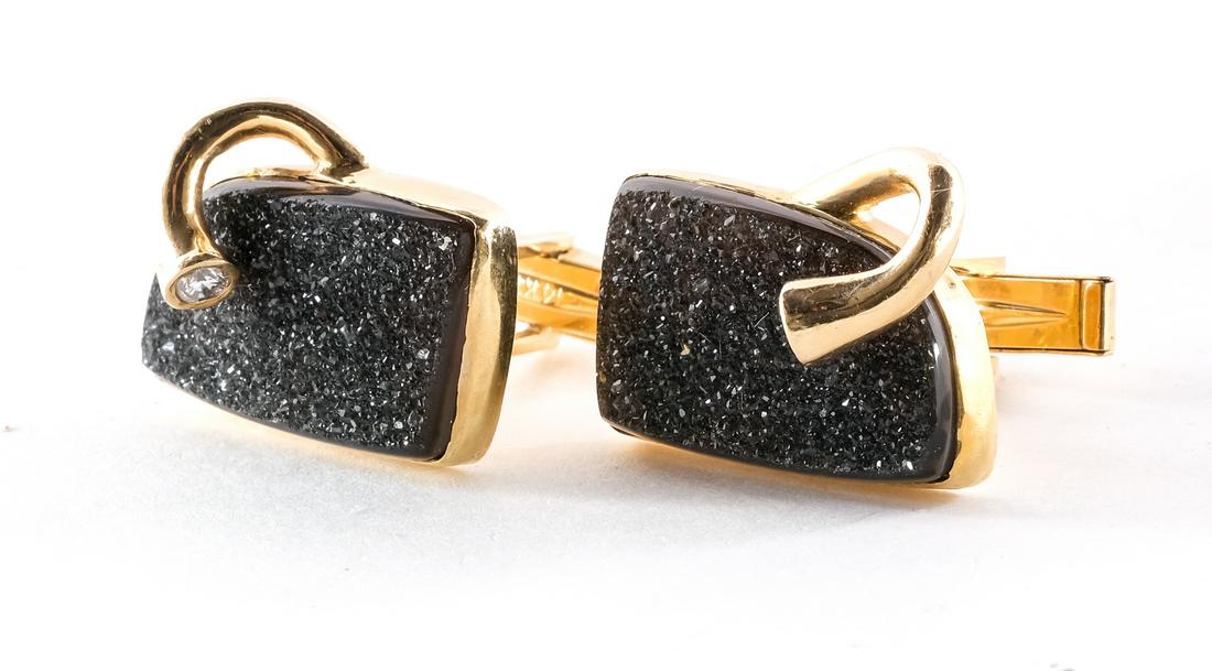 Pair of 14K, Druzy Quartz, & Diamond Cufflinks (1 of 4)