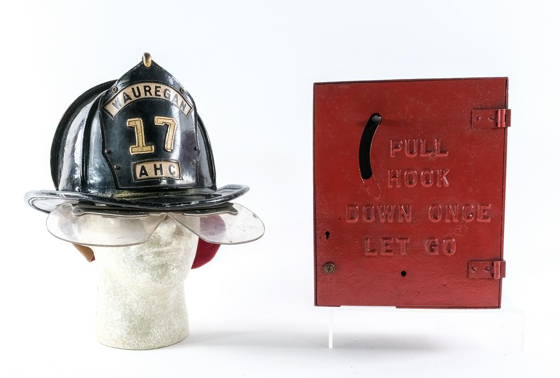 Vintage Leather Fire Helmet & Fire Call Box (1 of 8)