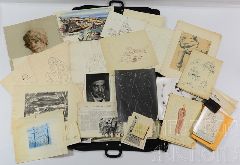 Raphael Ellender Artist Portfolio / Archive: contains hundreds of pieces: sketches, drawings, clippings, advertising items, notes, pastels, doodles and more.