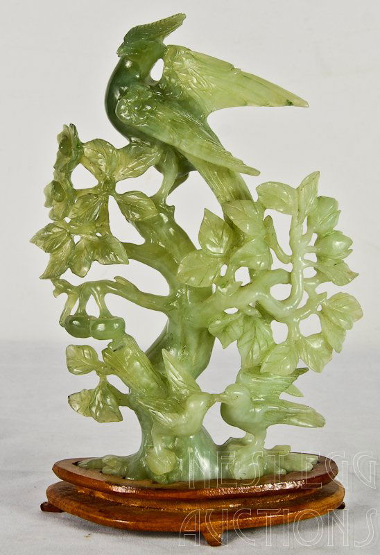 Chinese Jade Sculpture Phoenix and Birds in Plum Tree