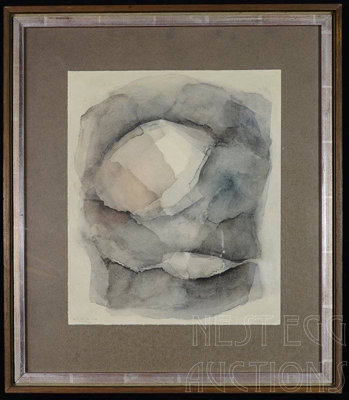 Samson Flexor (1907-1971) Watercolor on paper: Tonal Grey abstract, Framed under Glass, not inspected out of frame. Signed in ink lower left: FLEXOR 1965/66, work measures: 13.75" x 16.5", frame measures: 21.5" x 24.75"
