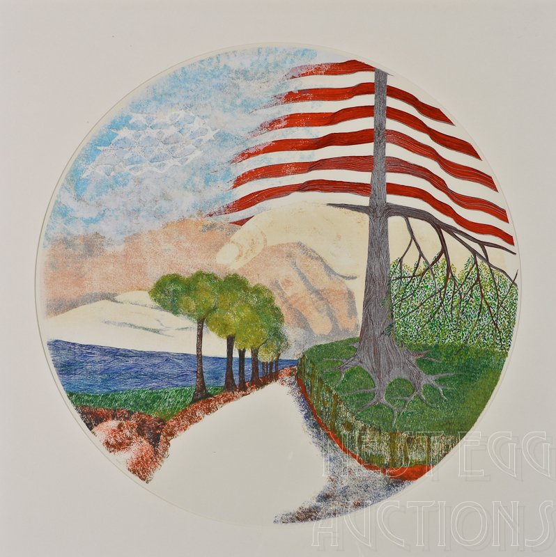 Lou Stovall: " A Sense of Amity" Color Lithograph: titled En Verso Hand Signed Front, LR, Dated 4/20/76, numbered 43/110, Framed under glass, not removed from frame, overall measurement: 32" x 32"