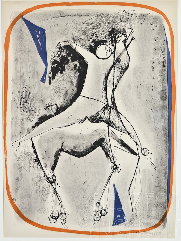 Marino Marini Lithograph Signed in pencil LR, 1/50: This Print has been inspected out of the frame. It is free floating behind the matt. It is in excellent and stable condition. It is numbered 1/50 in Pencil and Hand Signed in Pencil. The print measure