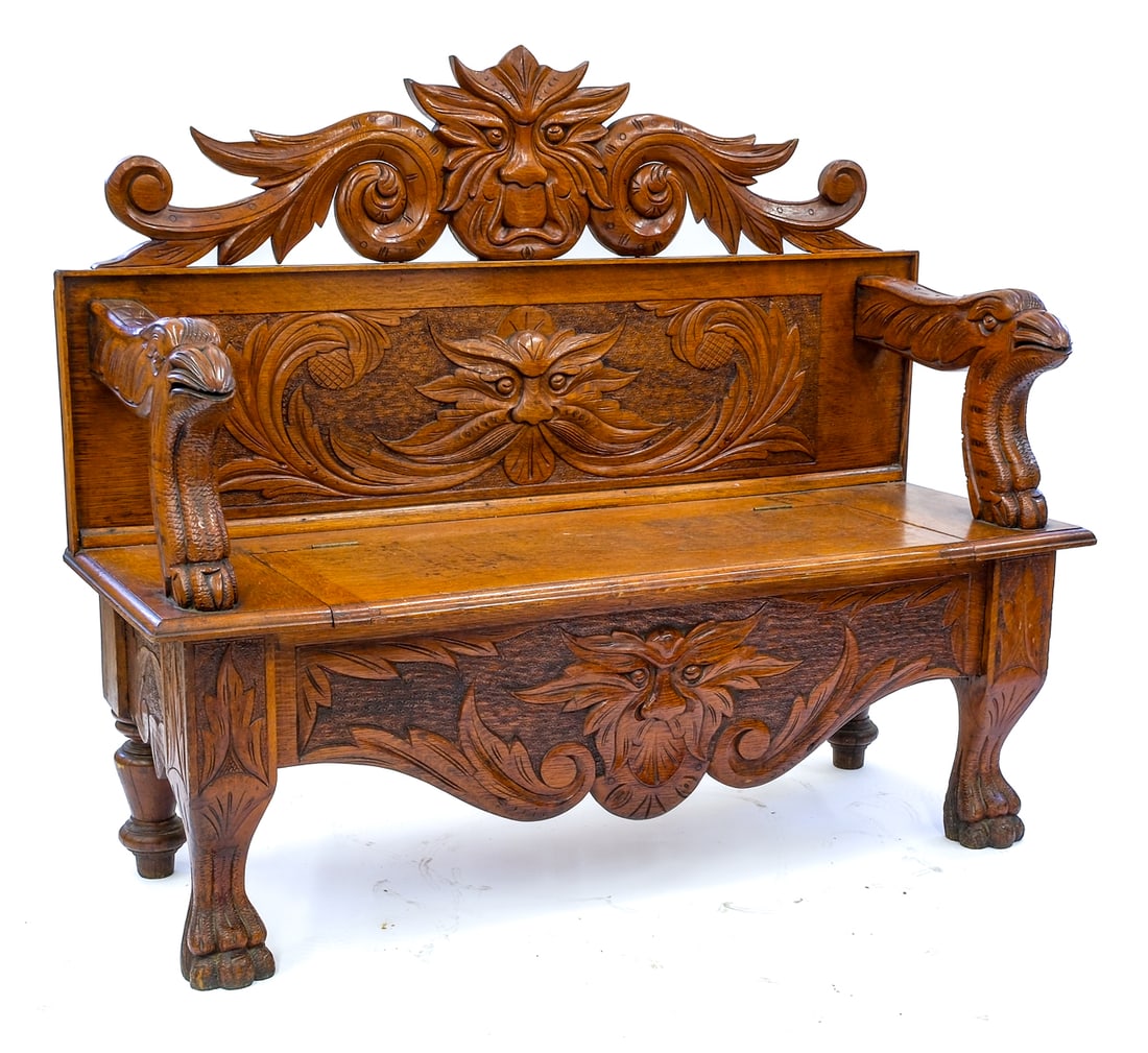 Carved wood storage bench deals