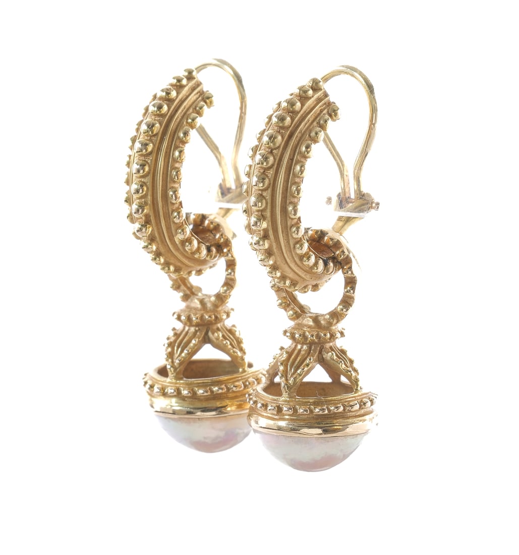 Pair Of Ladies Custom 14k Mabe Pearl Earrings Auction