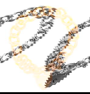 Antique 9K Rose Gold Charm Bracelet: Beautiful 9 CT Rose Gold Charm Bracelet with Heart shaped Pad Lock Clasp and safety chain. Beautiful condition, with some honest and gentle use. fits a 6.5" Wrist. 9mm width on the chain. Hallmarked 9