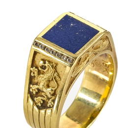 Men's Impressive 18K Diamond & Lapis Lion Ring