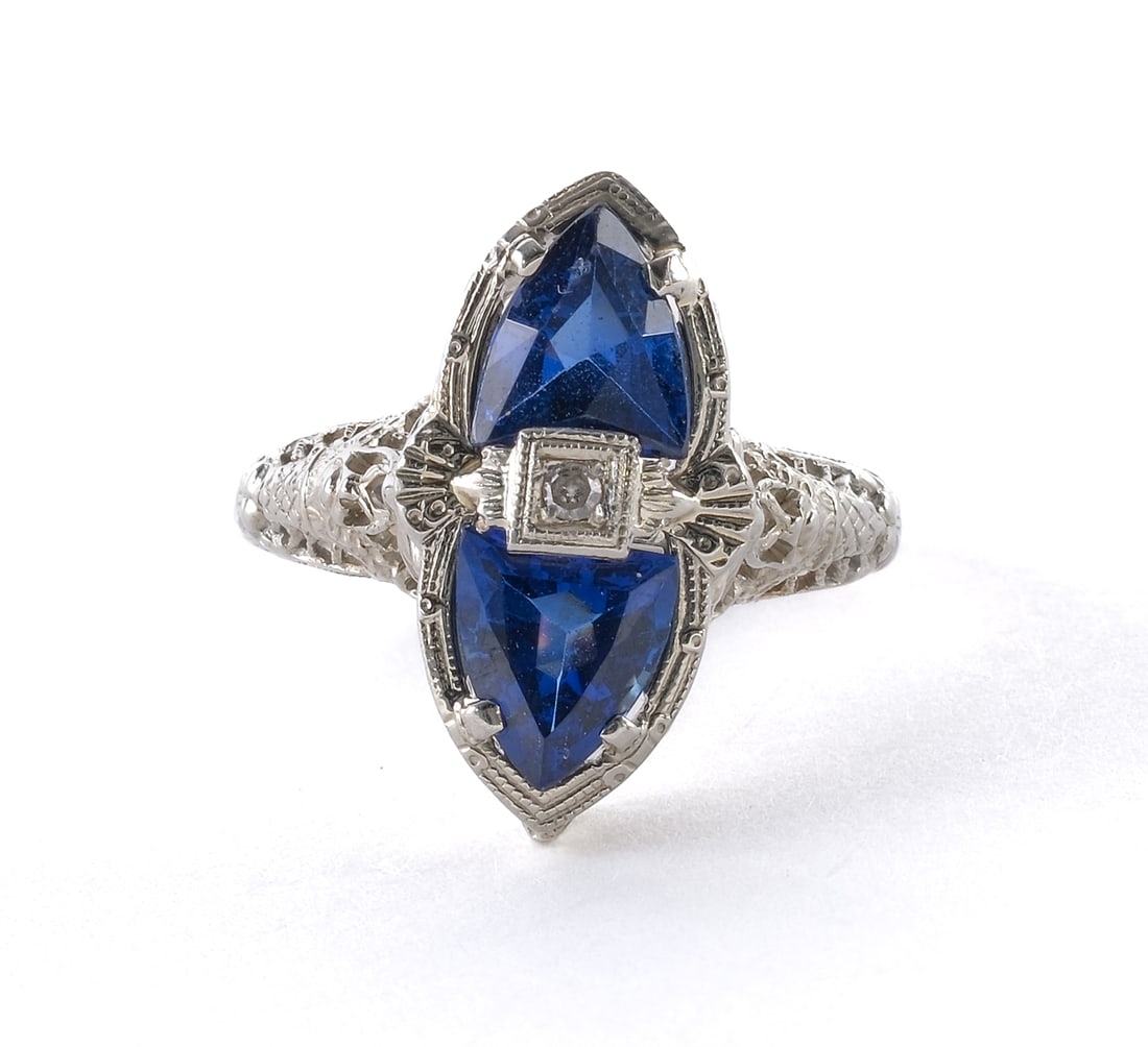 Ladies 18K Art Deco Sapphire and Diamond Ring (1 of 5)