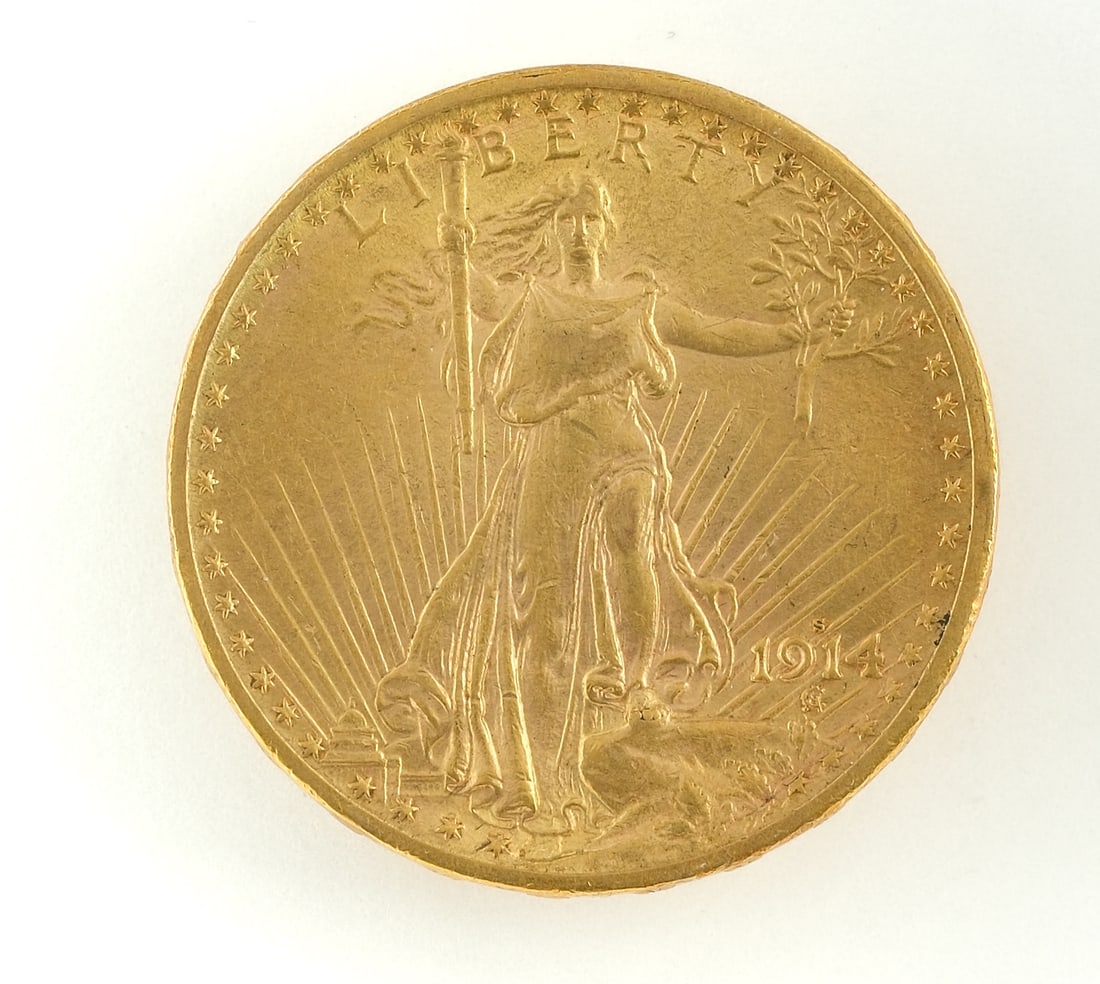 1914-S $20 St. Gaudens Gold Double Eagle Coin (1 of 5)