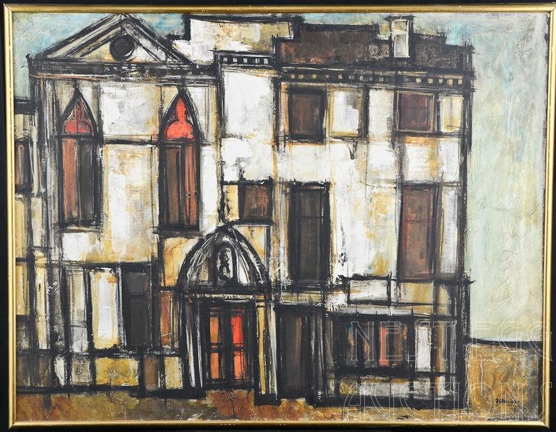 Giuseppe Gambino Oil On Canvas Paesaggio Veneziano 1957: Oil On Canvas. Paesaggio Veneziano Completed in 1957 by Giuseppe Gambino 1928-1997. Measures approximately 29" x 36" Excellent Condition.
