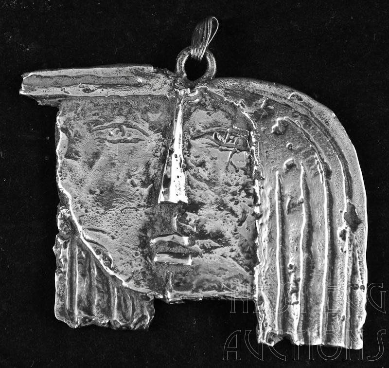 Angel Botello Sterling silver pendant sculpture: Signed en verso: Angel Botello (1913-1986) this sterling medallion measures approximately 2" x 3 " and weighs approximately 2.5 OZT. Considered by many to be t