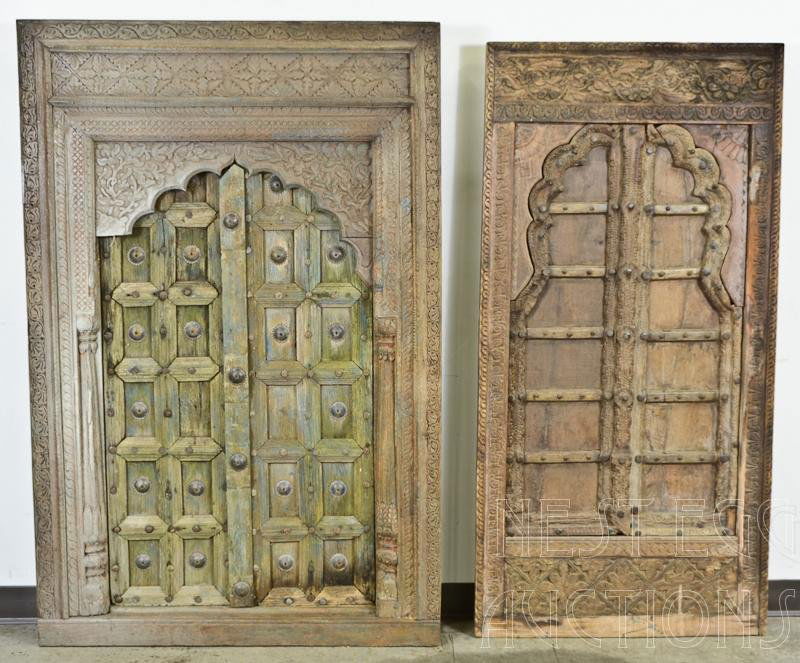 Hand Carved Indochinese Decorative Wooden Doors: Two decorative hand carved Indochinese wood doors. Nicely done. This group adds the instant intrigue and mystery of the Orient to any decor. Each measures approximately 30" x 60