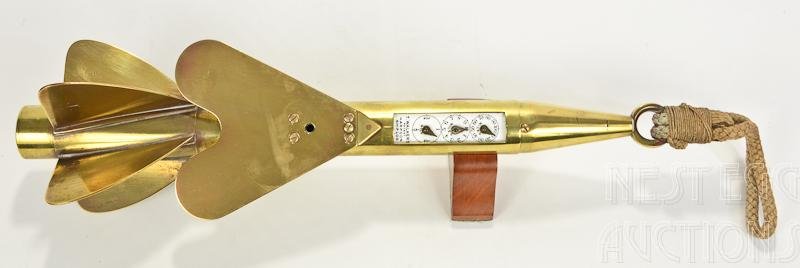 T. Walker of London Brass and Enameled Ship's Log: Produced by the T. Walker Company in London. Brass and enameled torpedo style ship's log. Beautiful, excellent condition. Measures approximately 6" x 25".