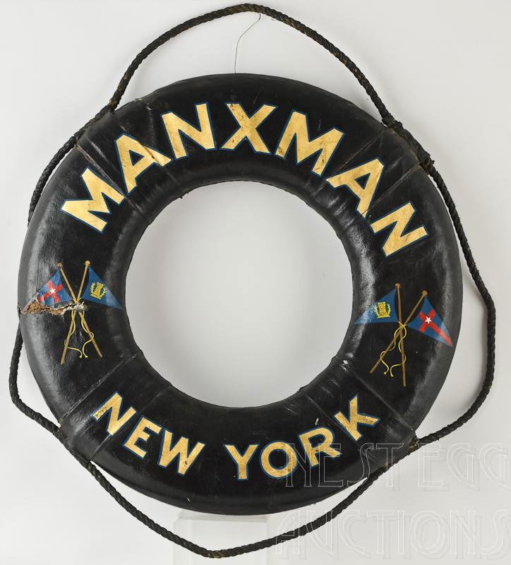1930's Sailing Yacht Life Preserver Ring: From the Manxman: a 136' Yawl out of New York, belonging to the New York Yacht Club and competing in the America's Cup races. Discovered by the family washed up on Cape Cod in the 1930's.