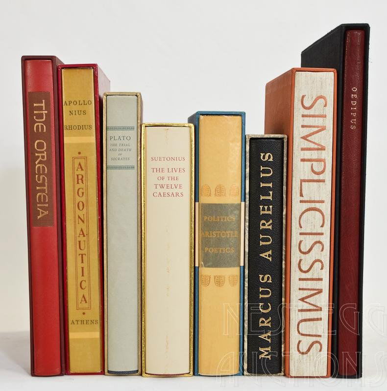 The Limited Editions Club 8 Volume Group: The Limited Editions Club 8 volume group, Greco-Roman theme.Titles include:Oedipus, by Driedrich Durrenmatt, signed. Illustrated and signed by Marie Cosindas. 1989 Edition, very good, with