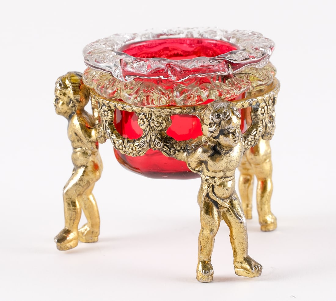A Cranberry Glass with Cherub Holder Open Salt (1 of 5)
