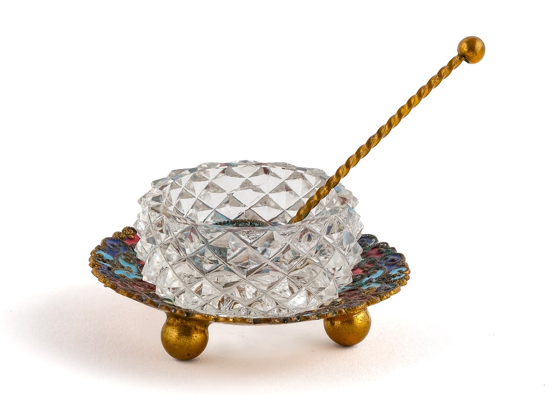 French Enamel and glass open salt (1 of 5)