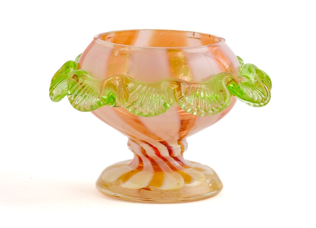 Cranberry and White Striped Art Glass Open Salt (1 of 4)