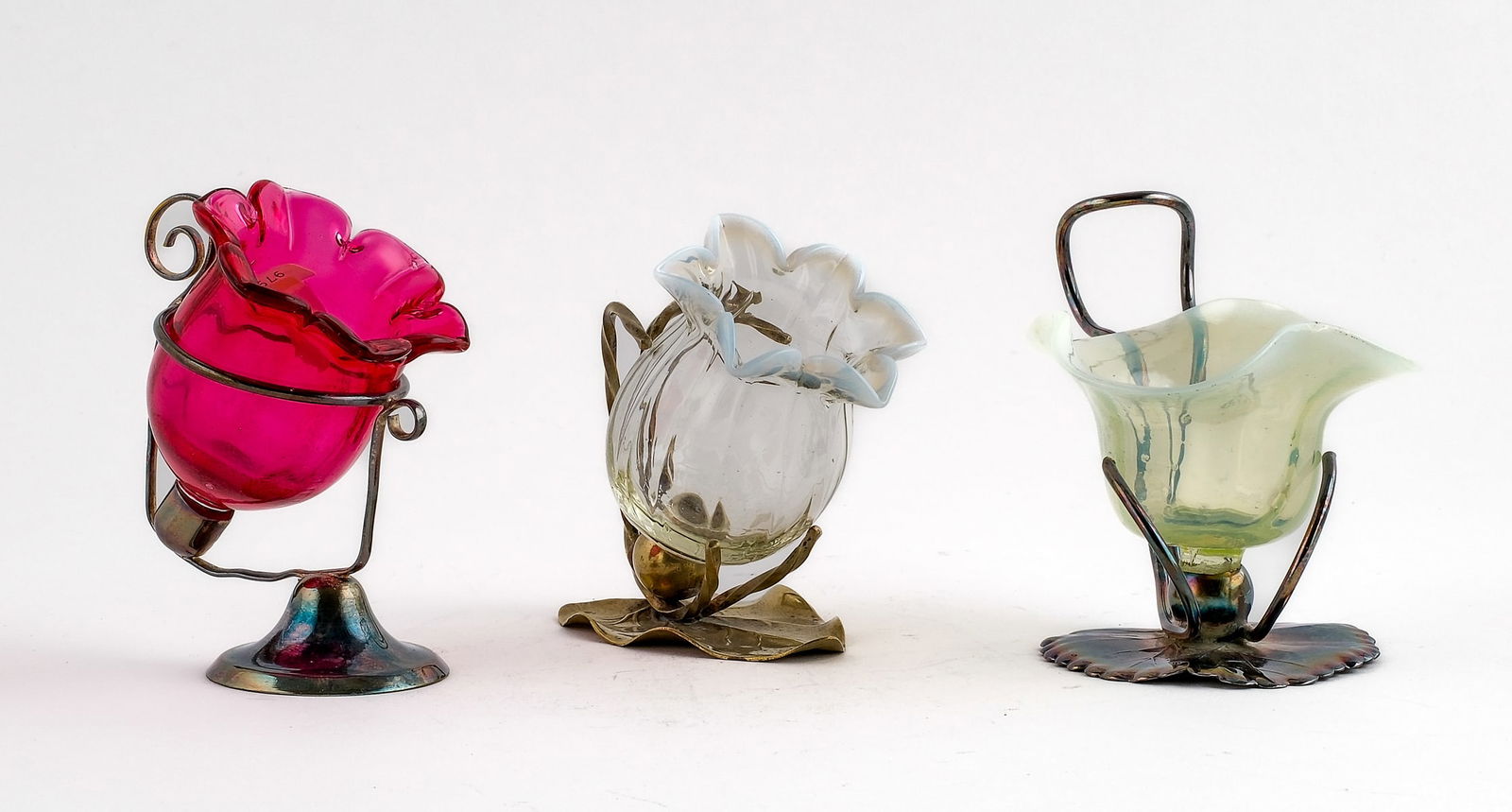 3 Flower Form Art Glass Open salts (1 of 4)