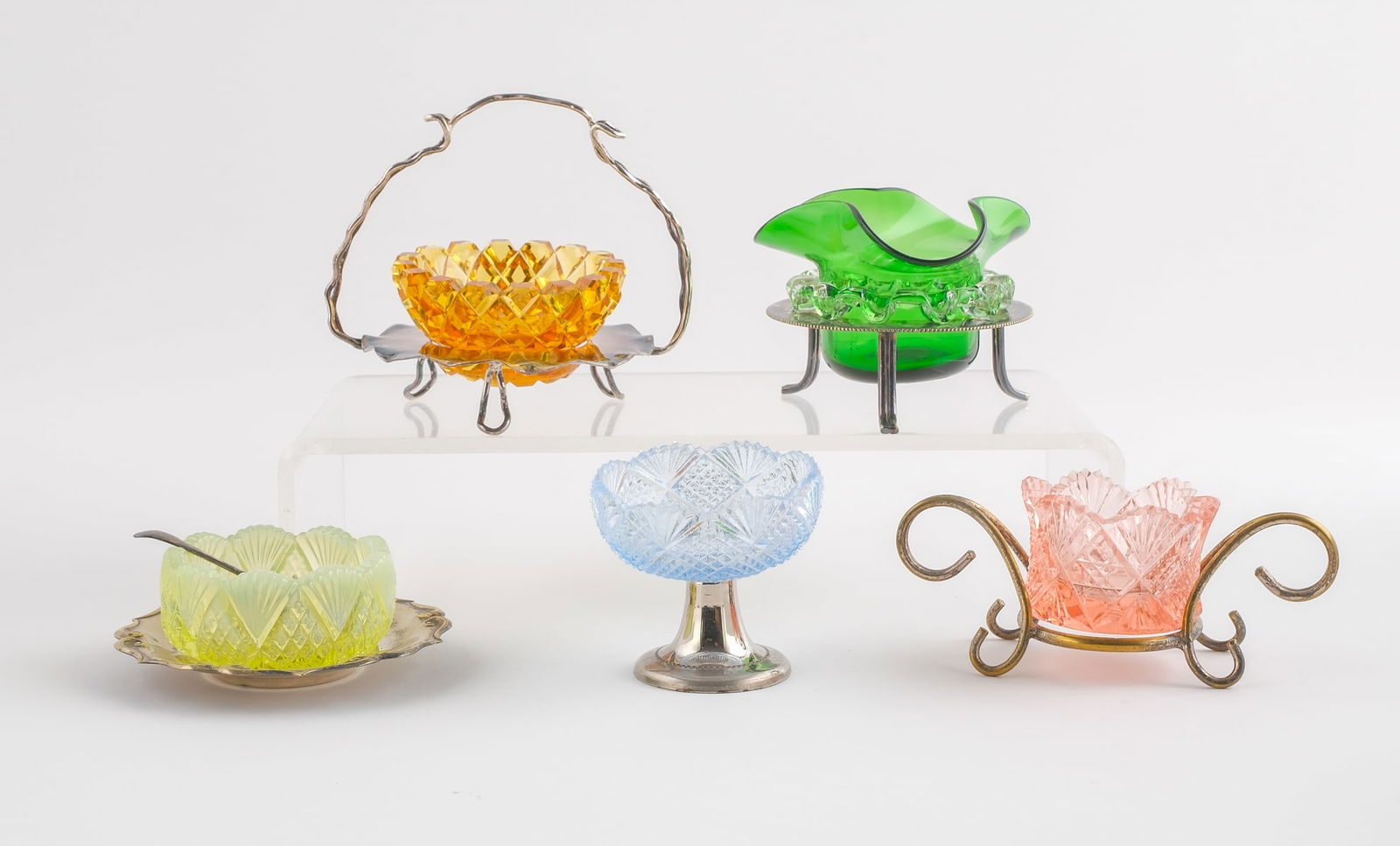 5 Art glass Open Salts in frames (1 of 4)