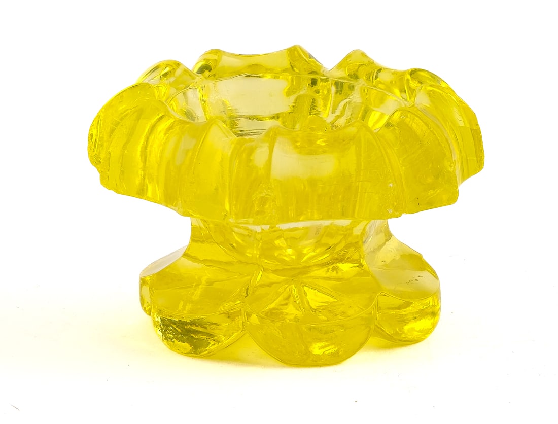 Heavy Capstan Vaseline Glass Open Salt (1 of 5)