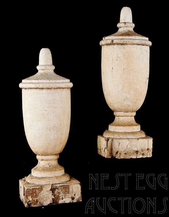Hand Carved Painted Wood Architectural Urn Finials